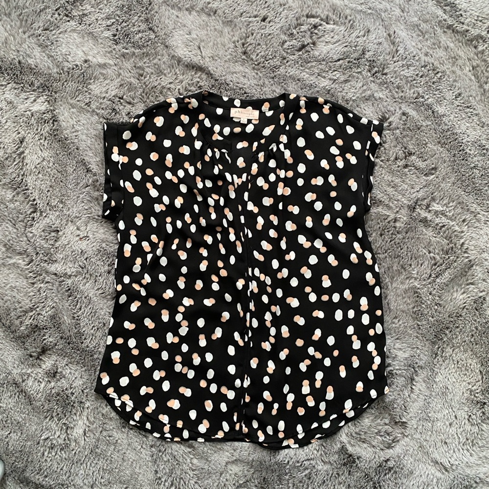 Philosophy Polka Dot Short Sleeve Button Blouse L
